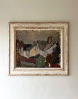 Framed vintage oil painting of a village scene, available at Hue