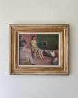 Framed painting of two women in a room with a vintage gold frame, available at Hue.