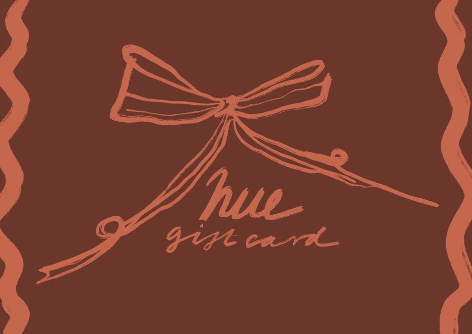 Gift card design with a bow and 'hue gift card' text on a brown background available at hue