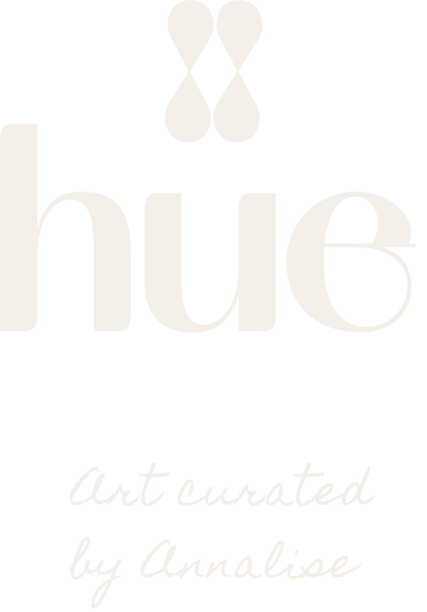 logo with 'hue' brand name on a white background, art curated by annalise for hue and holasz