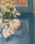 FLOWERS ON BLUE TABLE