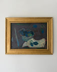 Framed vintage oil painting of an atmospheric still life with a fruit bowl. Available at Hue. 