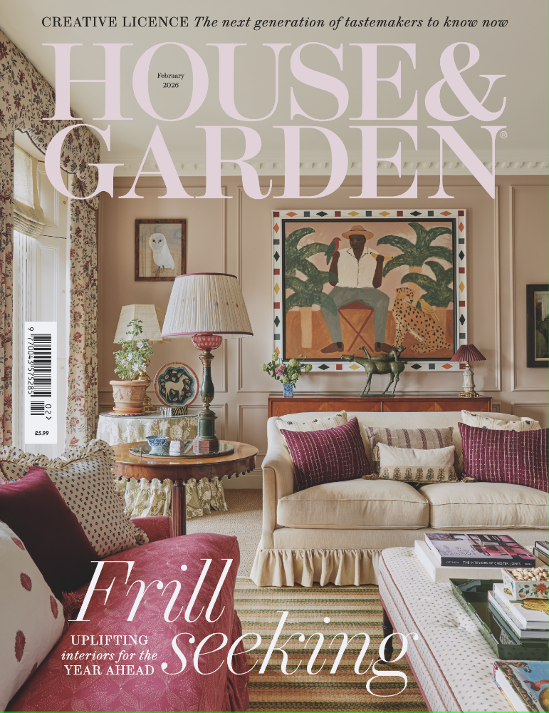 House & Garden February 2026 magazine cover featuring a colourful, art-filled living room.