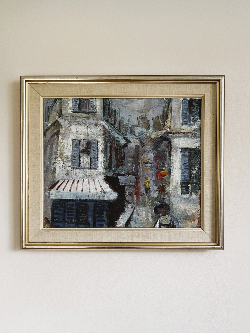 Framed Swedish painting of a Parisian street scene, available from hue