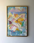 Colorful abstract vintage oil painting in a gold frame. Available at Hue. 