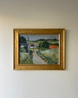 Framed vintage oil painting of a rural farm scene, available at Hue.