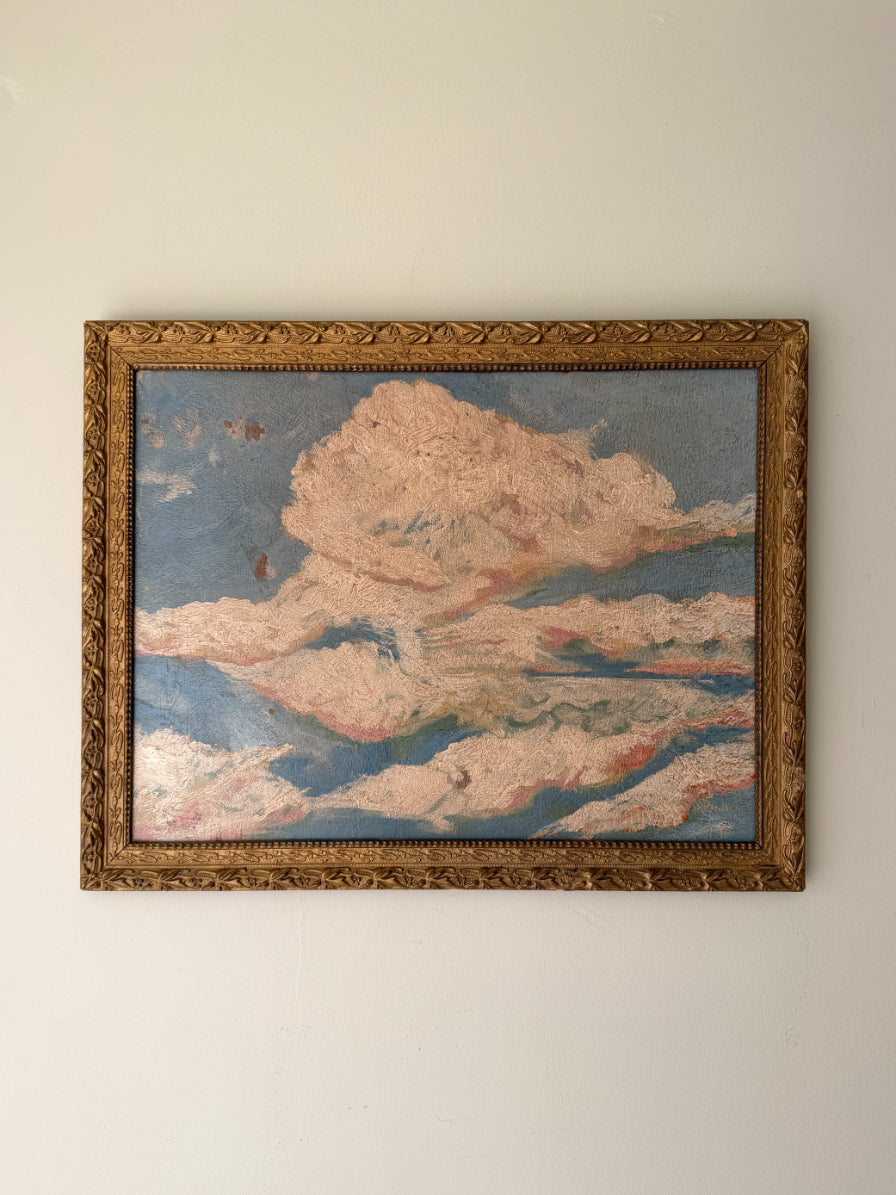 Framed semi-abstract contemporary oil painting of clouds. Available at Hue.