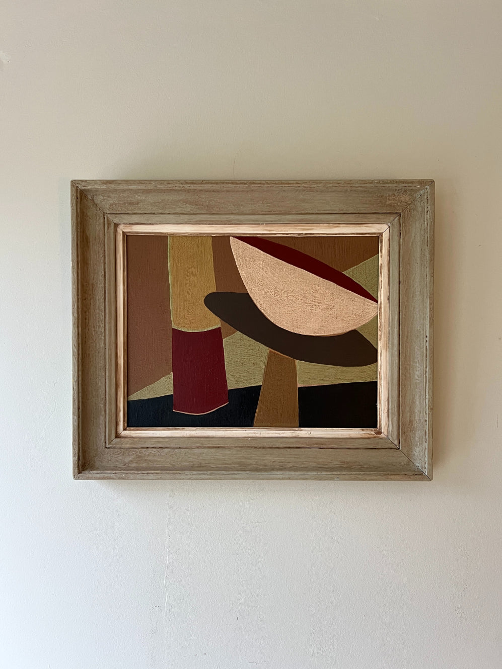 Framed abstract oil painting in ochres and rust colours. Available at Hue. 