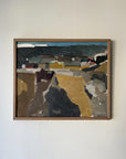 Framed vintage abstract oil landscape painting with ochre and grey colours. Available at Hue. 