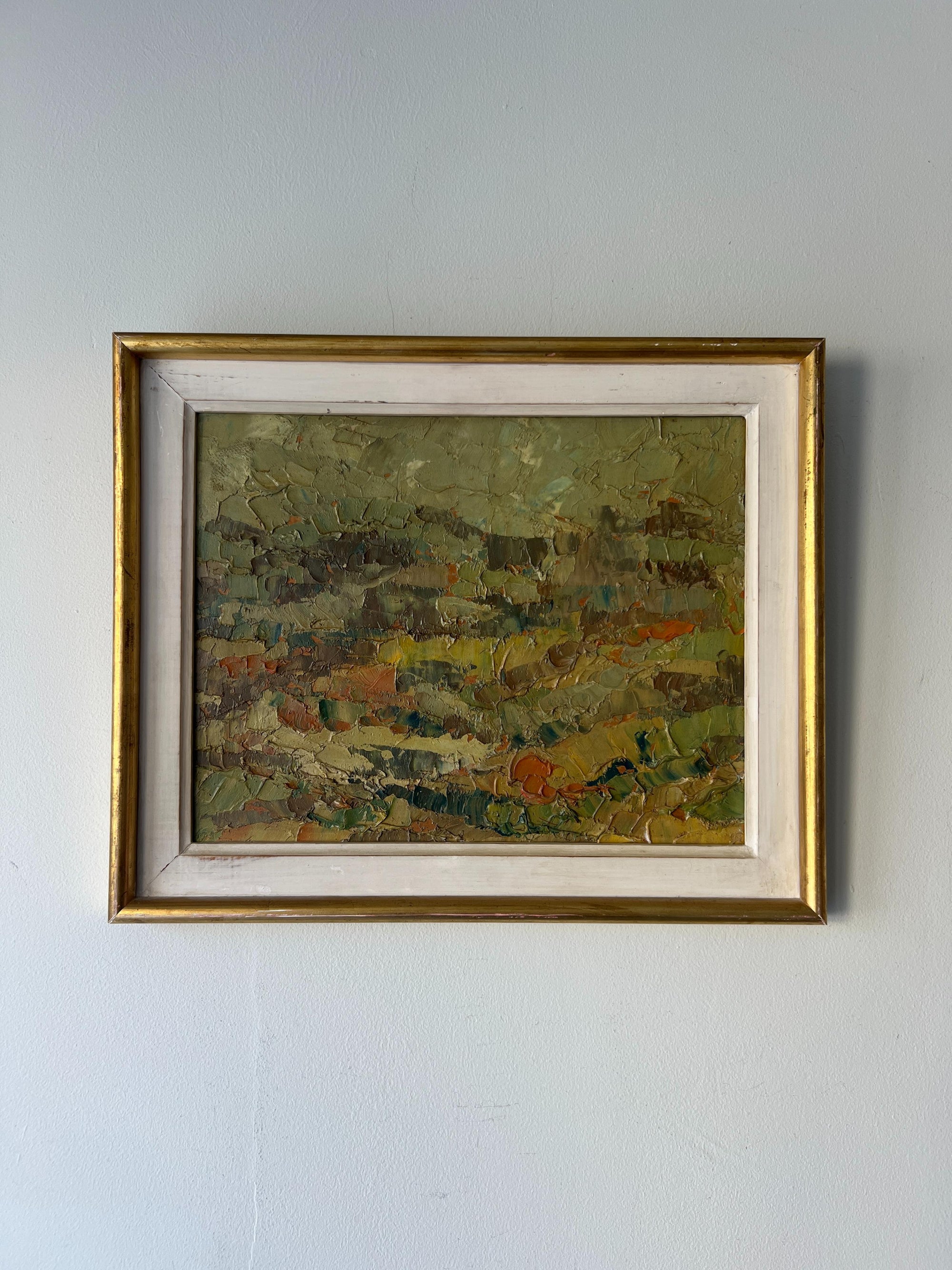 Framed vintage oil painting of an abstract, impasto landscape. Available at Hue.