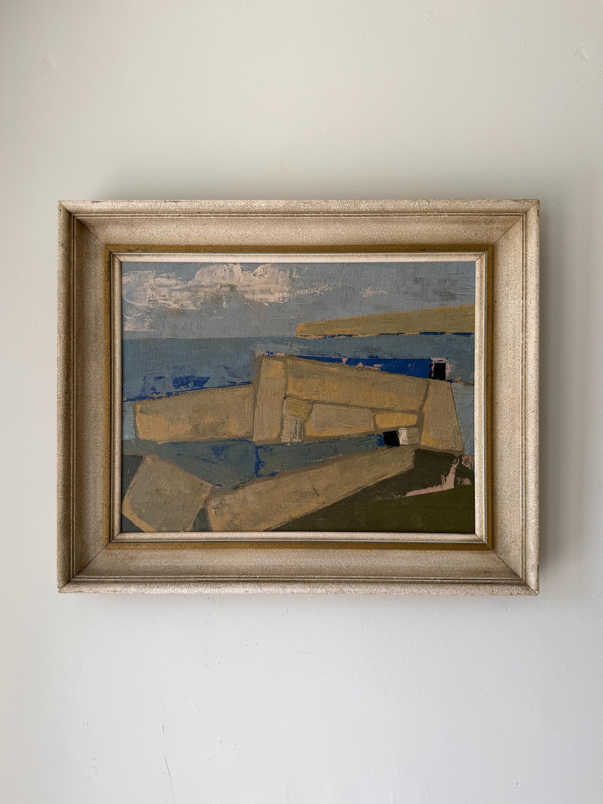 Framed abstract oil painting of a coastal scene. Available at Hue. 