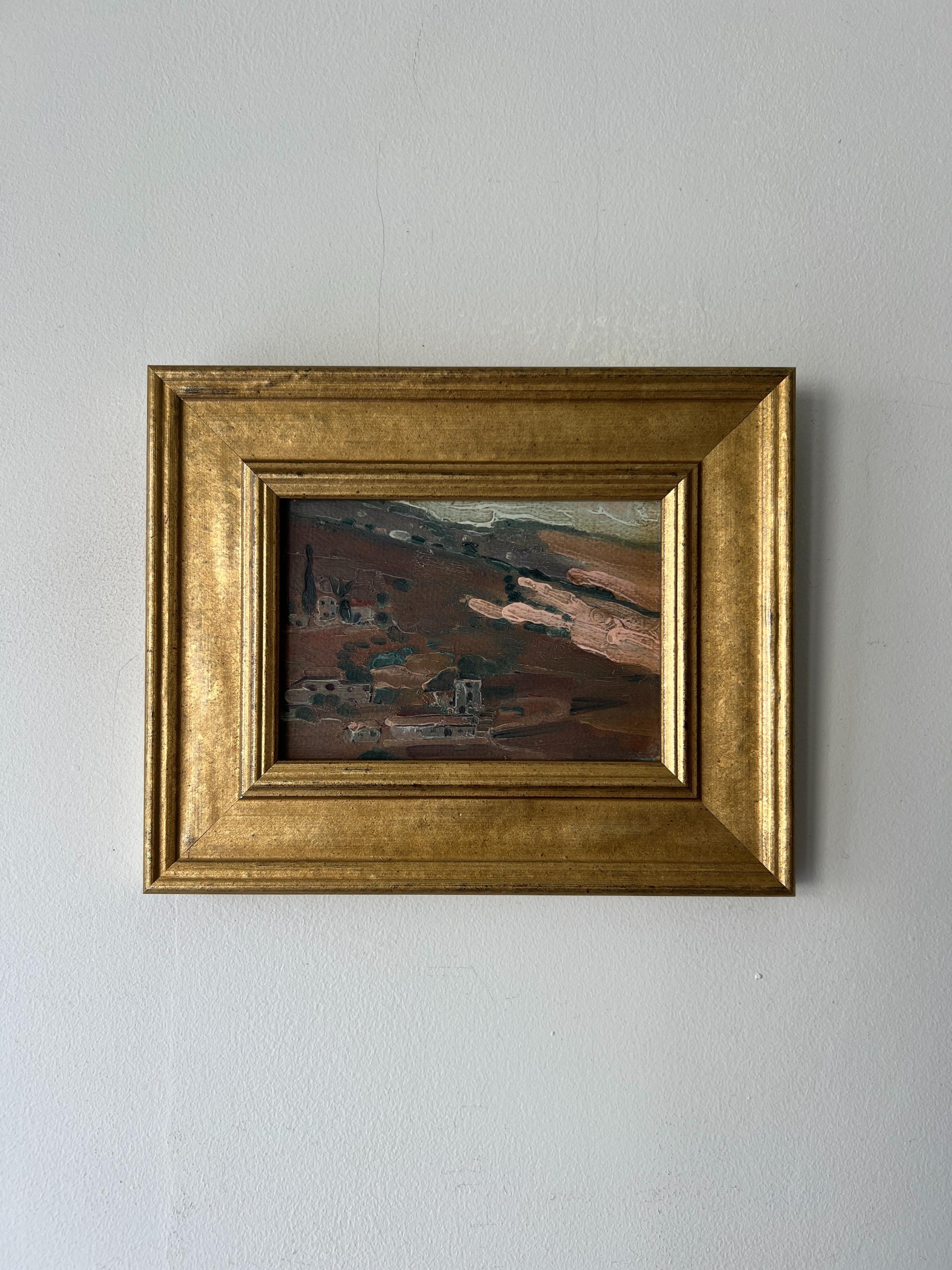 Framed vintage landscape oil painting of Northern Africa. Available at Hue.