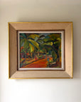 Framed vintage oil painting of a tropical avenue with palm trees. Available at Hue.
