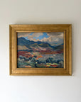 Framed vinatge oil painting of a landscape with mountains and olive trees. Available at Hue. 