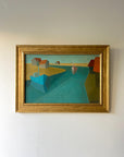 Framed vintage oil painting of a harbour scene in a cubist style, available at Hue. 