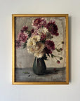 Framed vintage oil  painting of a bouquet of flowers. Available at Hue.