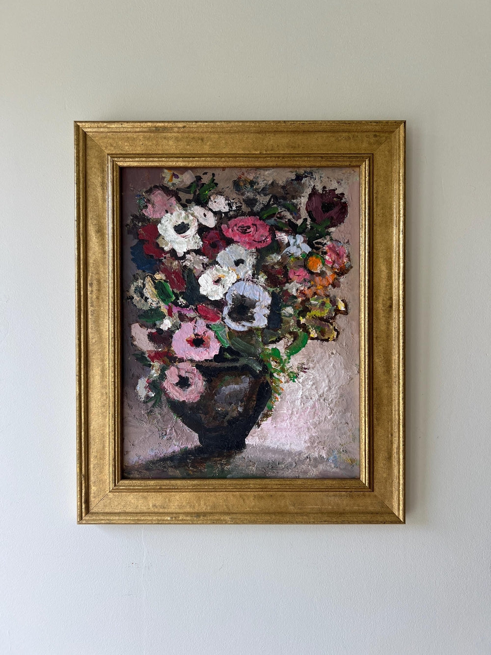 Framed vintage oil painting of a bouquet of flowers, available at Hue