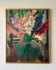 Framed vintage oil painting of a bouquet of flowers in a vase in a gilt frame, available at Hue