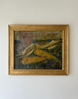 A framed vintage oil painting of two sheaves of corn on a dark, rustic background. Available at Hue.