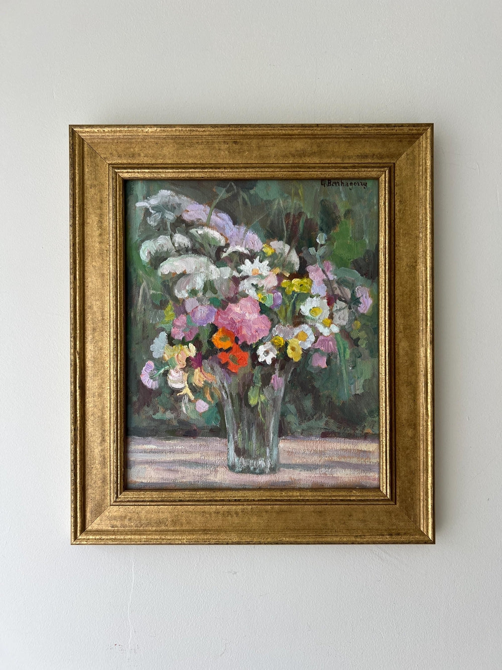 Framed vintage oil painting of a bouquet of spring flower, available at Hue.