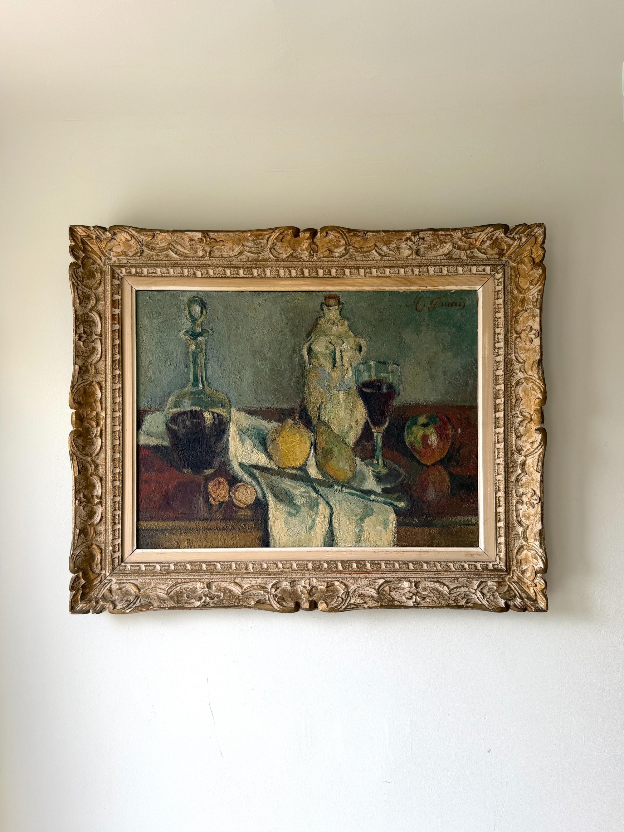 Framed vintage still life painting in an ornate frame. Available at Hue. 