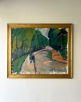 Framed vintage oil painting of a impressionistic forest scene in a gilt frame, available at Hue.