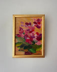 Framed vintage semi-abstract oil painting of pink flowers. Available at Hue. 