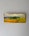 Abstract vinatge landscape oil painting with yellow and blue tones. Available at Hue. 