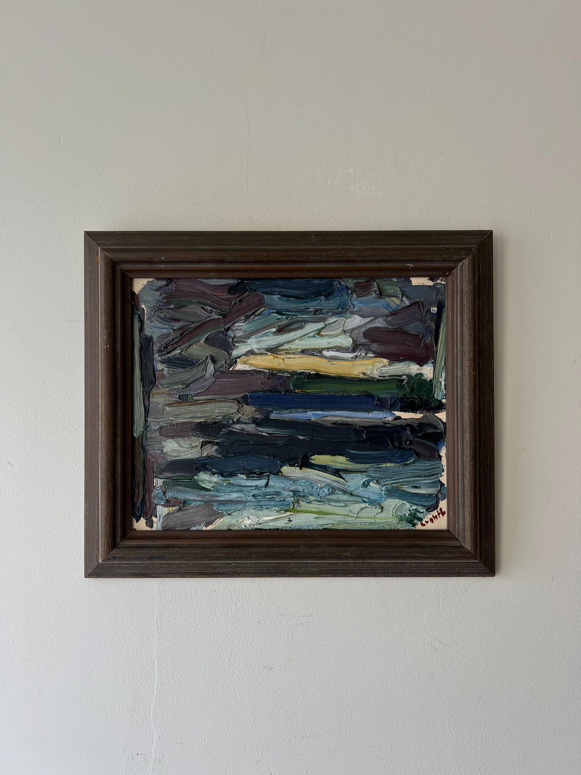 Framed vintage abstract oil painting of a landscape. Available at Hue. 