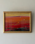 Framed vintage abstract oil painting with red and orange hues. Available at Hue. 