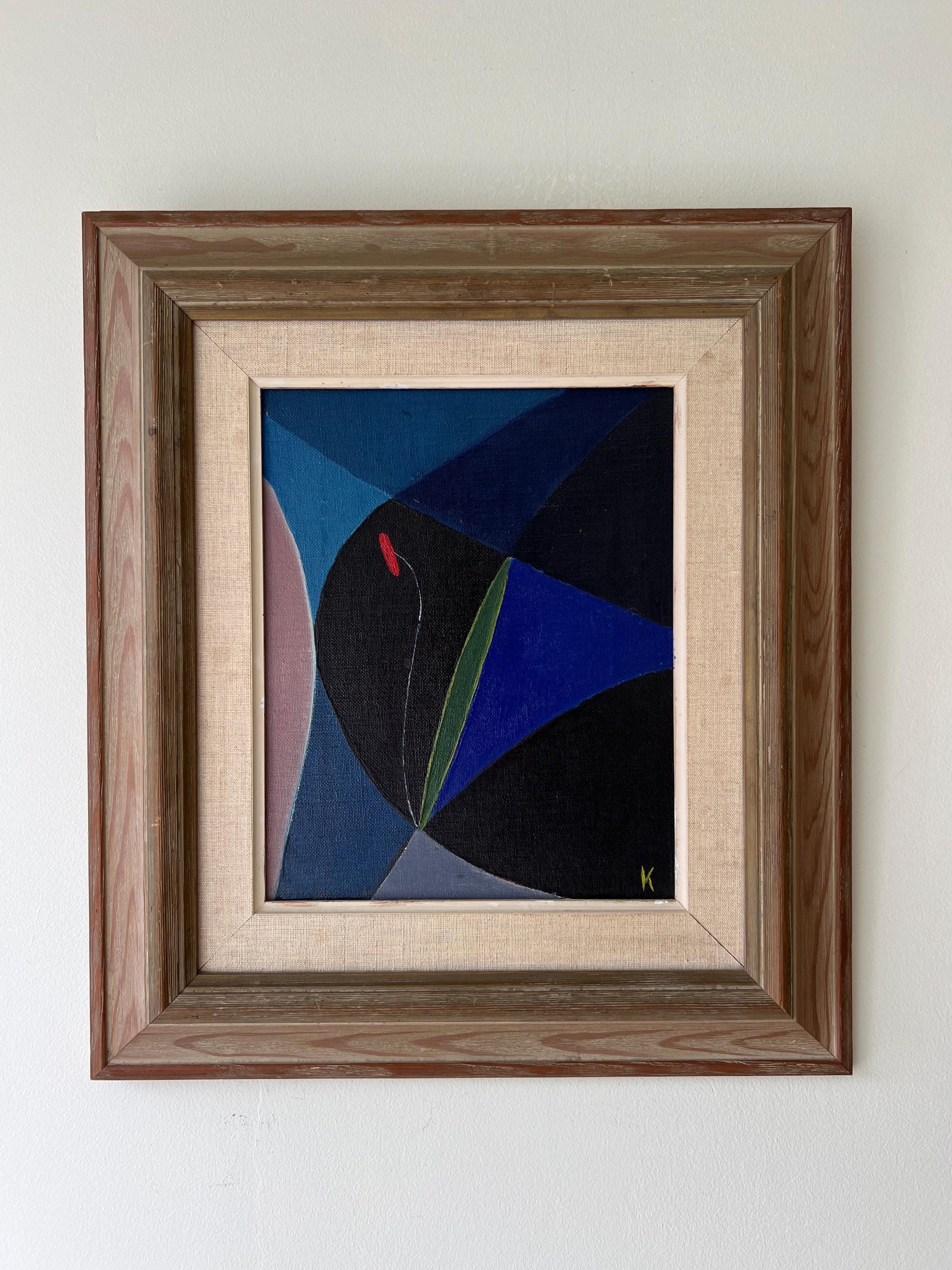 Framed vintage abstract painting with geometric shapes, available at Hue.