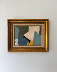 Framed abstract oil painting with geometric block shapes. Available at Hue. 