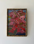 Framed vintage abstract oil painting with pink and red brush strokes. Available at Hue.