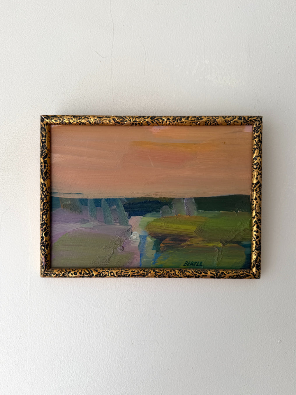 Framed vintage abstract oil painting of a landscape. Available at Hue. 