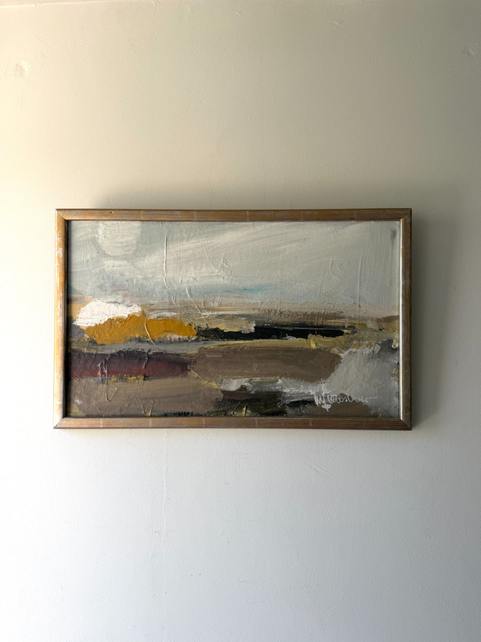 Framed vintage abstract oil painting of a landscape. Available at Hue. 