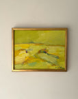 Framed vintage oil  painting with a yellow & ochre landscape. Available at Hue.