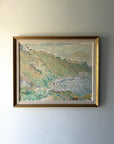 Framed vintage oil painting of a coastal landscape. Available at Hue. 