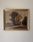 Framed vintage oil painting of a landscape with trees and a path. Available at Hue.