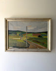 Framed vinatge oil painting of a landscape and farmland. Available at Hue. 
