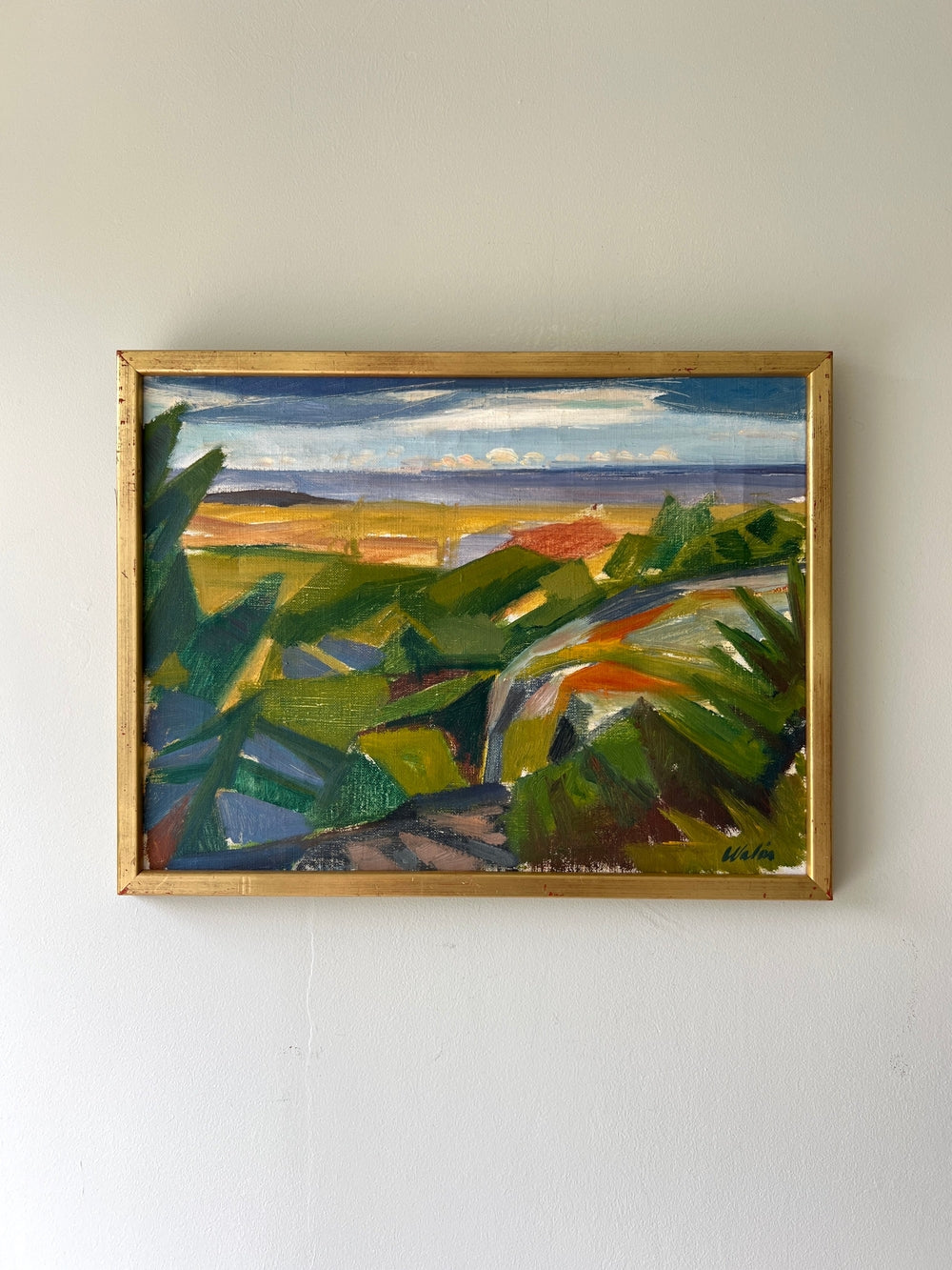 Framed painting of a semi abstract landscape in a vintage gilt frame, available from hue