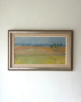 Framed vintage oil painting of a landscape with fields and trees. Available at Hue. 