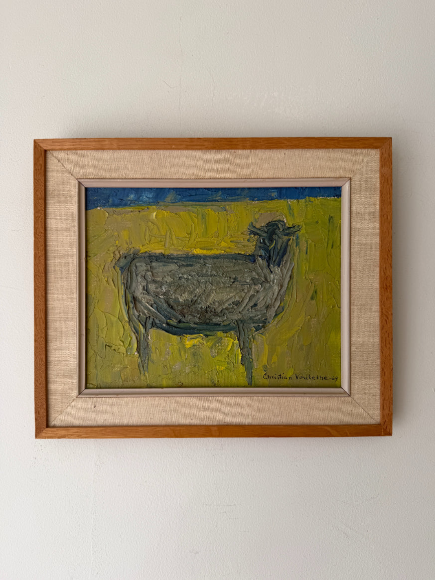 Framed vintage oil painting of a sheep. Semi abstract. Available at Hue. 