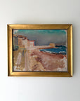 Framed vintage oil painting of a coastal scene. Available at Hue. 