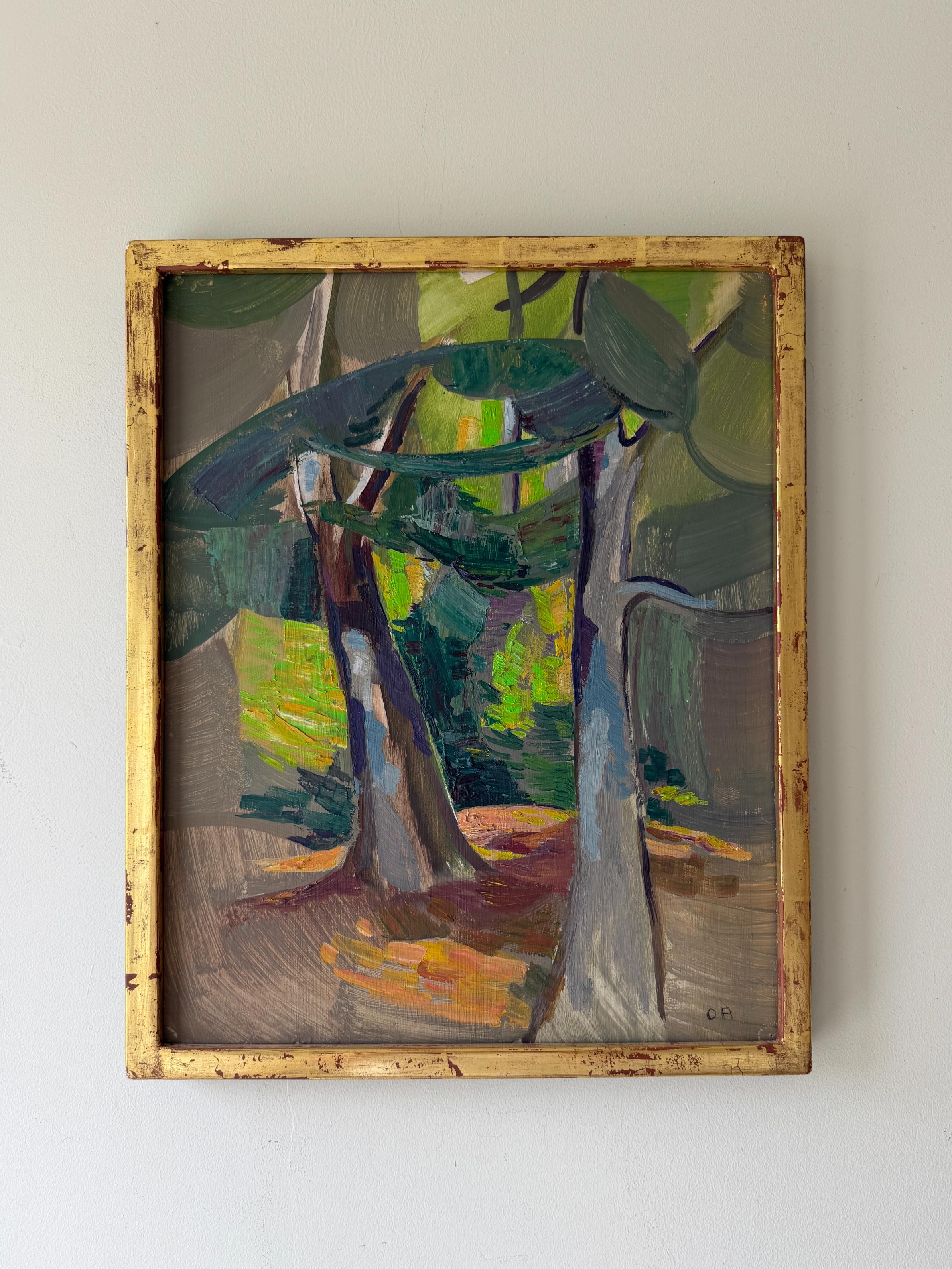 MODERNIST WOODLAND - Vintage, Swedish oil painting by Olof Arén
