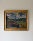 Framed vintage oil painting of a landscape with trees and sky. Available at Hue.