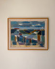 Framed vintage semi-abstract oil painting of a coastal scene. Available at Hue. 