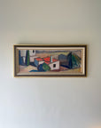 Large framed vintage oil painting of Mediterranean rural houses with red roofs. Available at Hue. 