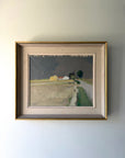 Framed vinatge oil painting of a landscape with fields and houses. Available at Hue. 