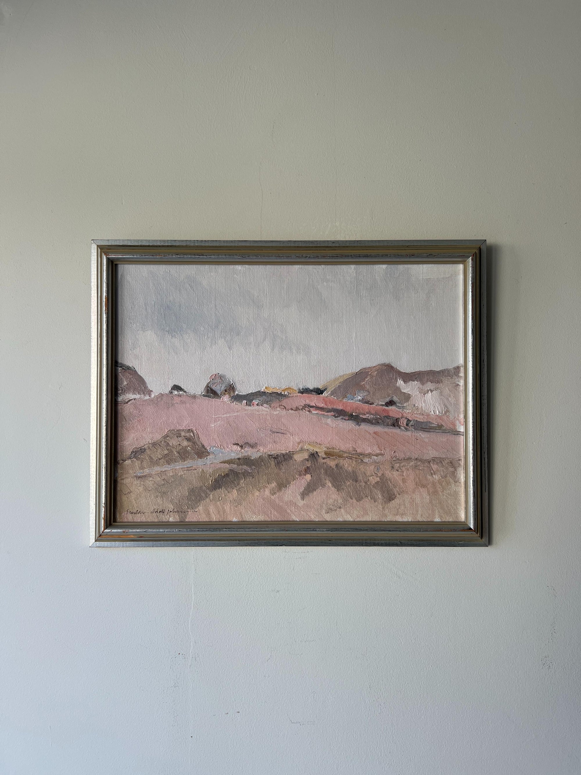Framed vintage landscape oil painting of sand-dunes. Available at Hue. 