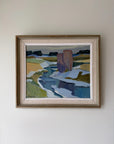 Framed vintage oil painting of a landscape with a river. Available at Hue. 